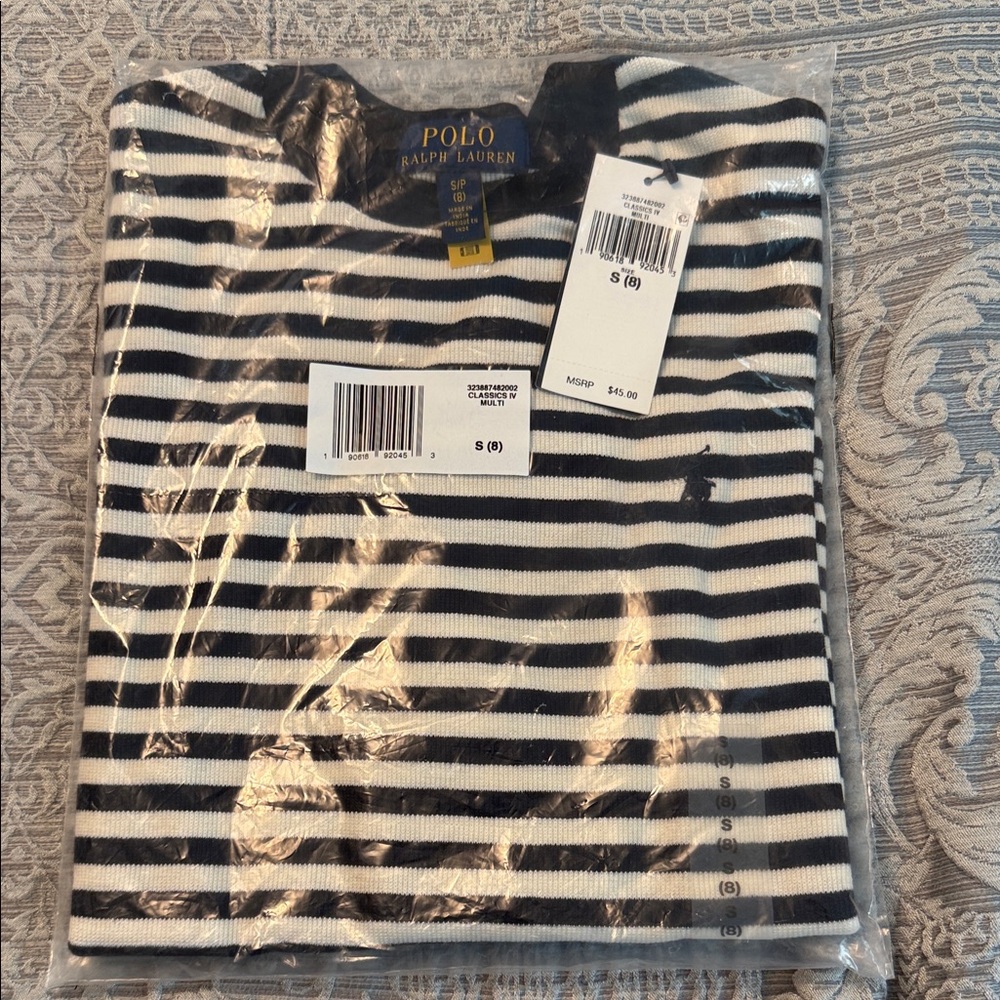 Polo by Ralph Lauren Big Kid Striped Shirt in Navy and Cream Size S (8) NWT